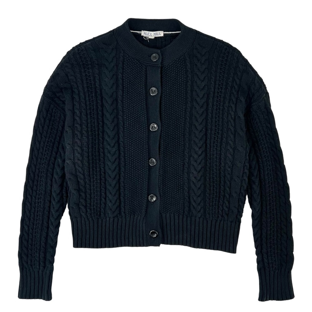 Alex Mill Cable Knit Nico Chunky Cardigan - Black Drop Shoulder Button Up Cardi - Picture 5 of 11
